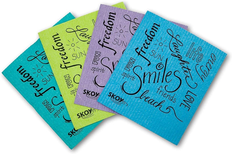 Skoy Cloth 4-Pack - Colorful Swedish Dishcloths with Fun Text Designs - Image 1